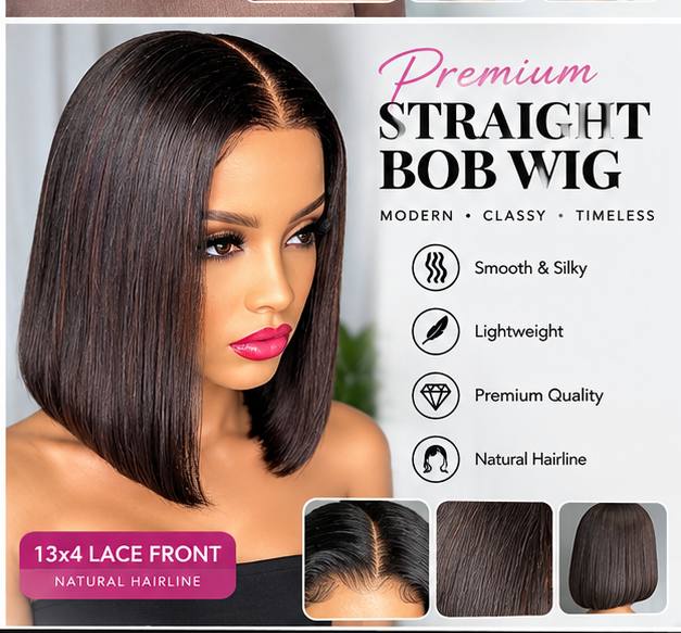Luxury Sleek Straight Bob Lace Front Wig